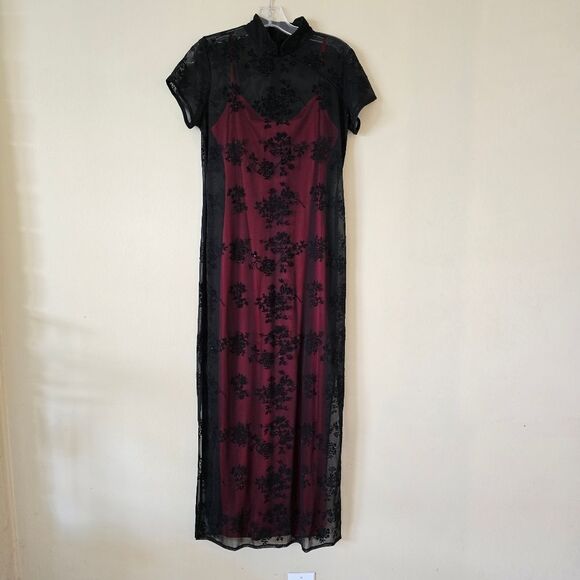 ARIANA By RACHEl KAYE Elegant Black and Red Mesh Maxi Dress Size  8p Y2K Gothic - Picture 3 of 10